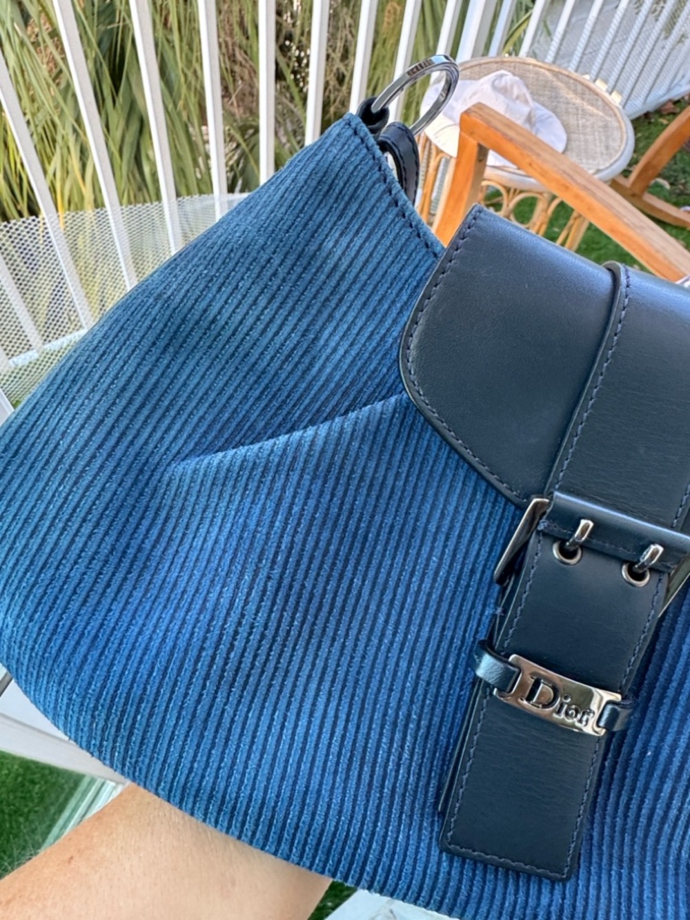 Dior Vintage Blue Corduroy Saddle Shoulder Bag 2005 Rare w/COA - Picture 14 of 16
